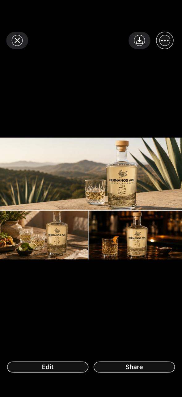 Hermanos AVE Tequila Reposado served at sunset over agave fields